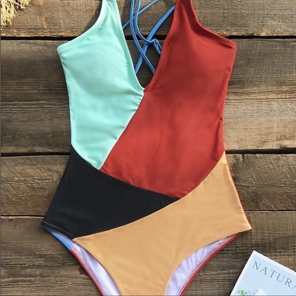 CUPSHE Color Block V-Neck One Piece Swimsuit M - Picture 2 of 6